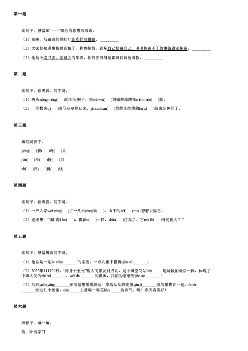 黑龙江省伊春市伊春区2024部编版小升初语文基础知识全解题库(强化版)