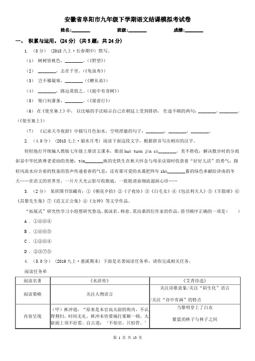 安徽省阜阳市九年级下学期语文结课模拟考试卷