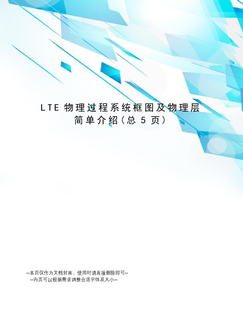 LTE物理过程系统框图及物理层简单介绍