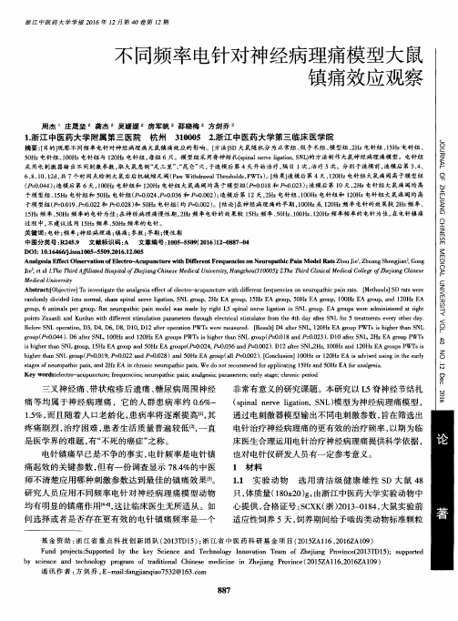 不同频率电针对神经病理痛模型大鼠镇痛效应观察