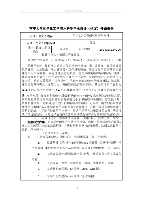 制药工程 毕业设计 奥硝唑  开题报告