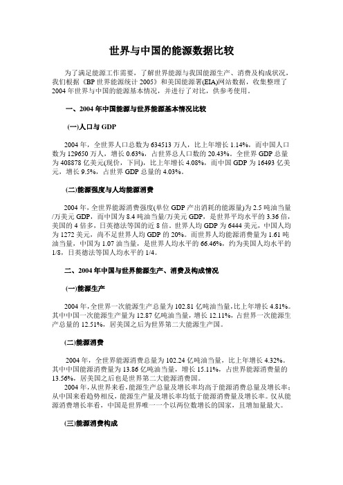 世界与中国的能源数据比较