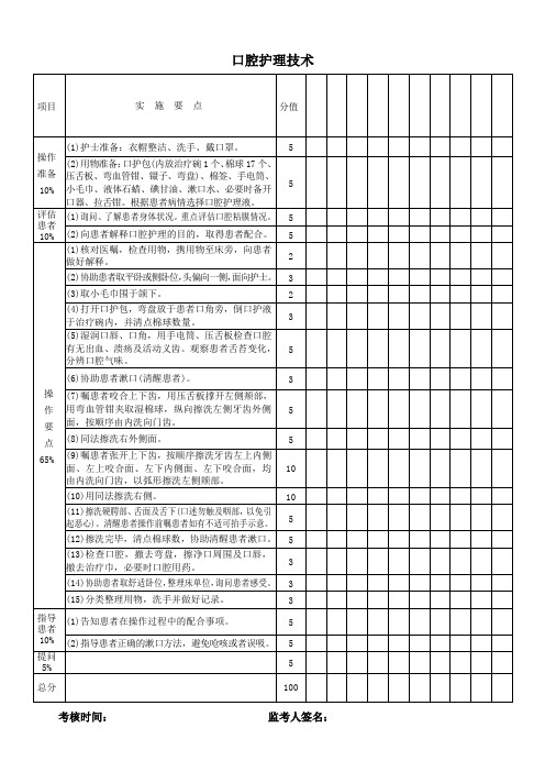 口腔护理技术考核标准