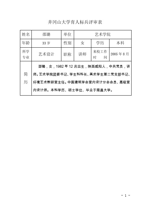 邵璐井冈山大学育人标兵评审表_邵璐