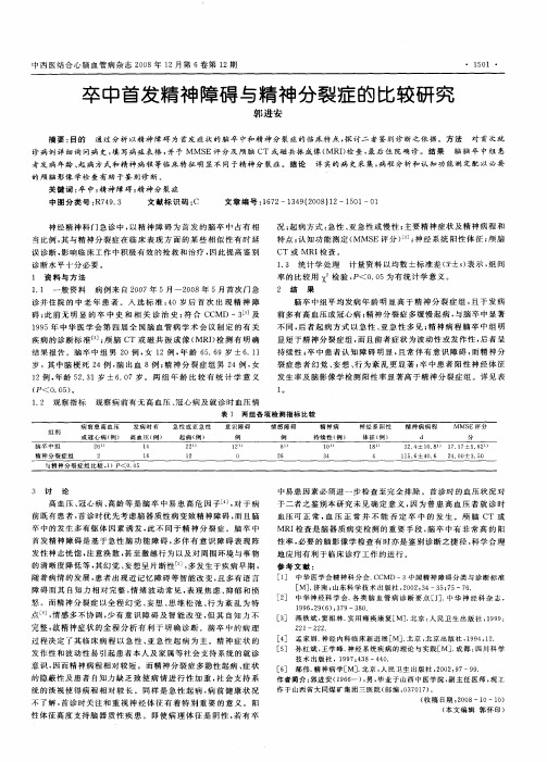 卒中首发精神障碍与精神分裂症的比较研究