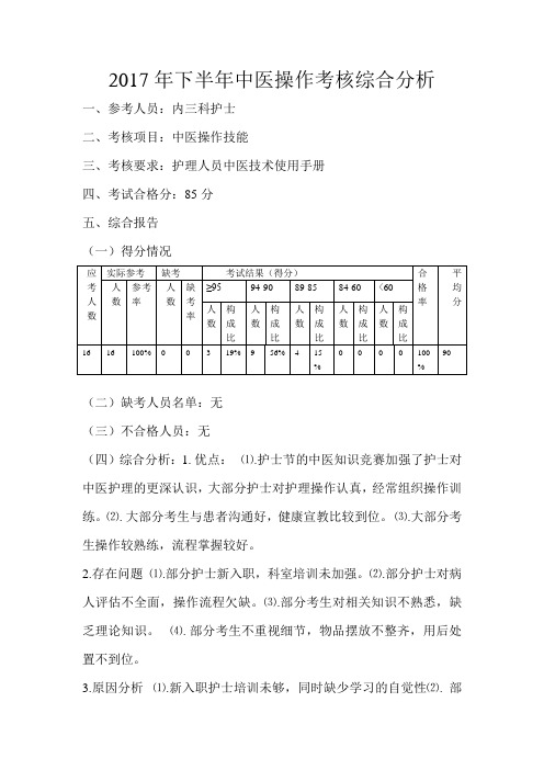 2017年下半年操作成绩分析