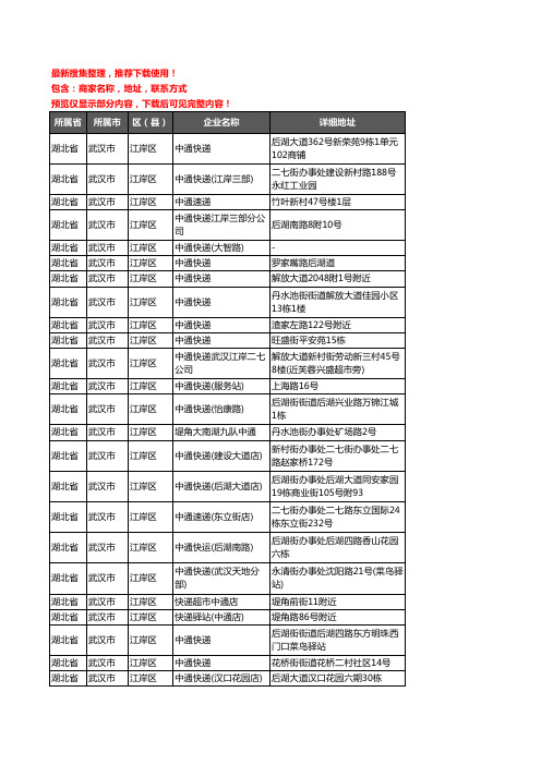 新版湖北省武汉市江岸区中通快递企业公司商家户名录单联系方式地址大全34家