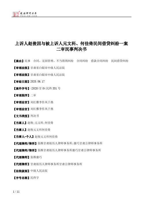 上诉人赵俊因与被上诉人元文科、何佳倚民间借贷纠纷一案二审民事判决书