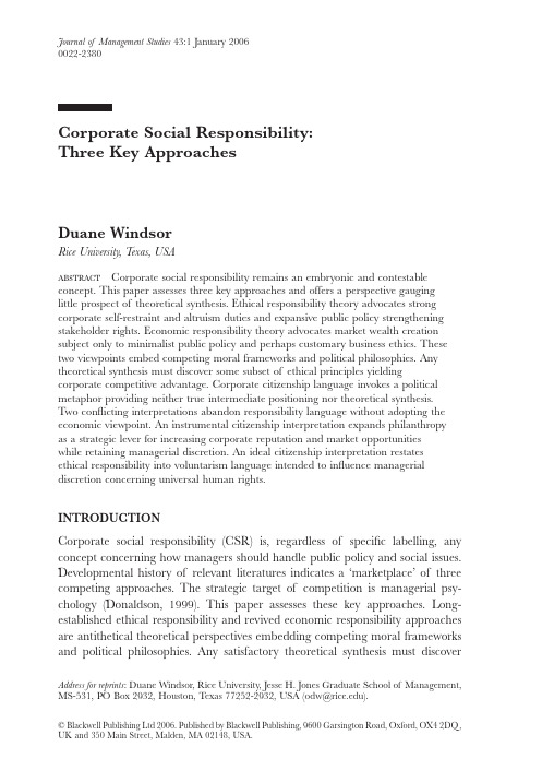 Corporate Social Responsibility Three Key Approaches