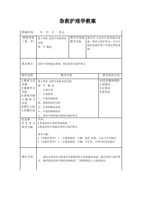 长春中医大《急救护理学》教案第14章 急性中毒患者的急救