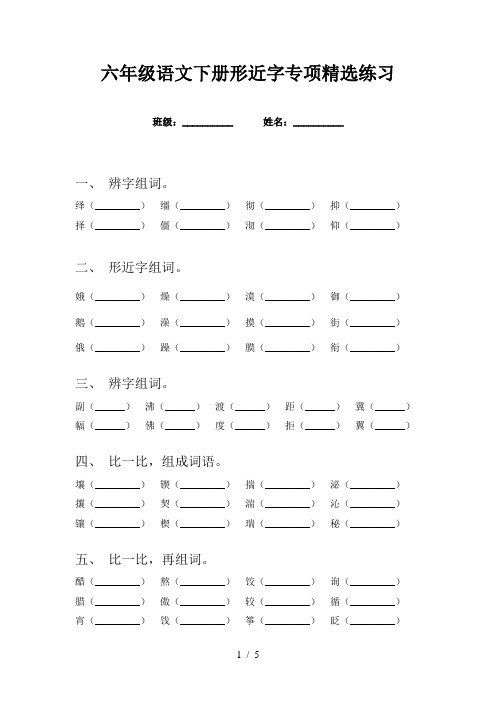 六年级语文下册形近字专项精选练习