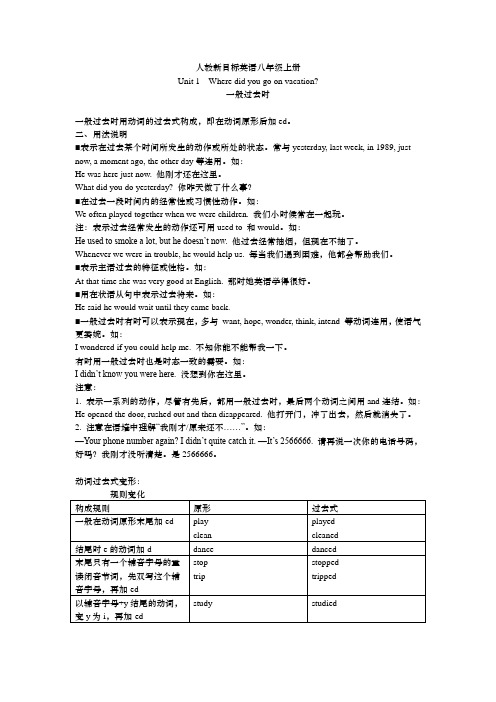 人教新目标英语八年级上册unit1语法总结 单元测试题(无答案)