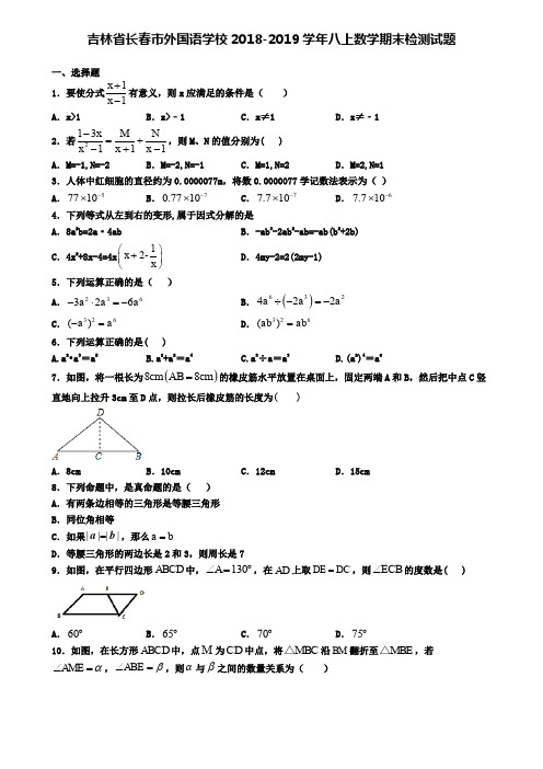 吉林省长春市外国语学校2018-2019学年八上数学期末检测试题