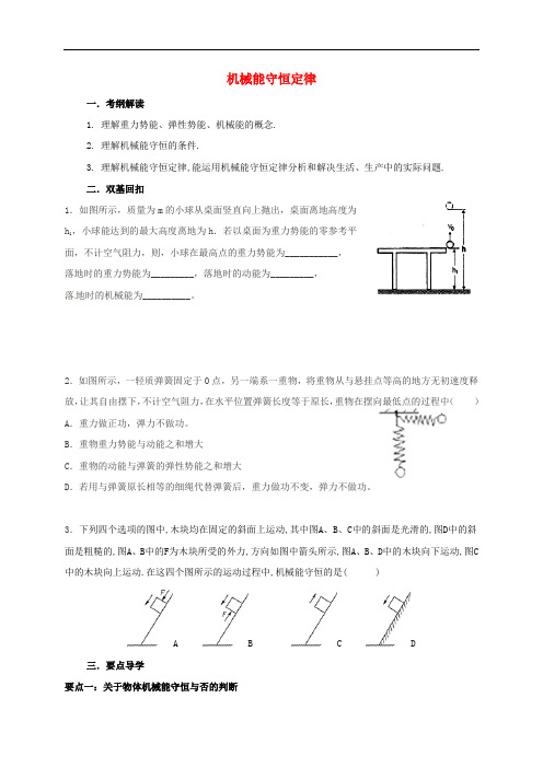 江苏省南通市高考物理一轮复习 机械能守恒定律学案(无答案)