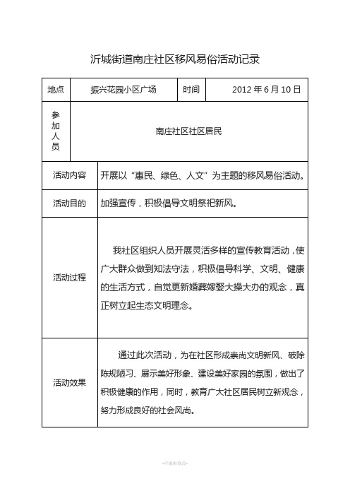 沂城街道南庄社区移风易俗活动记录