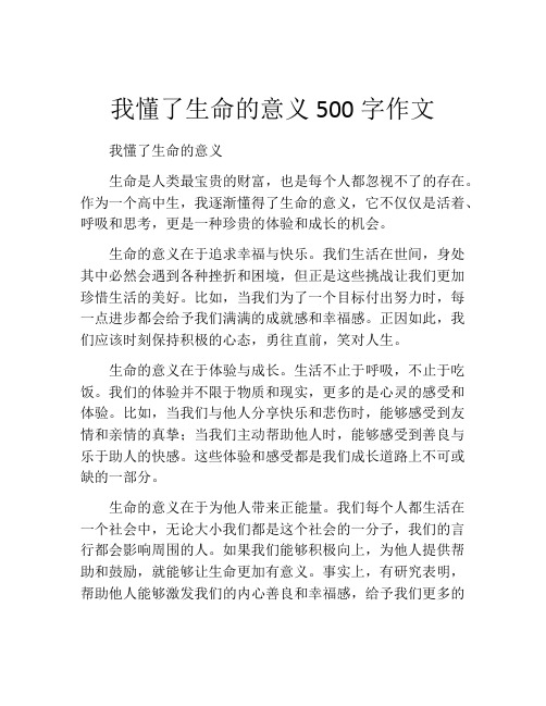 我懂了生命的意义500字作文