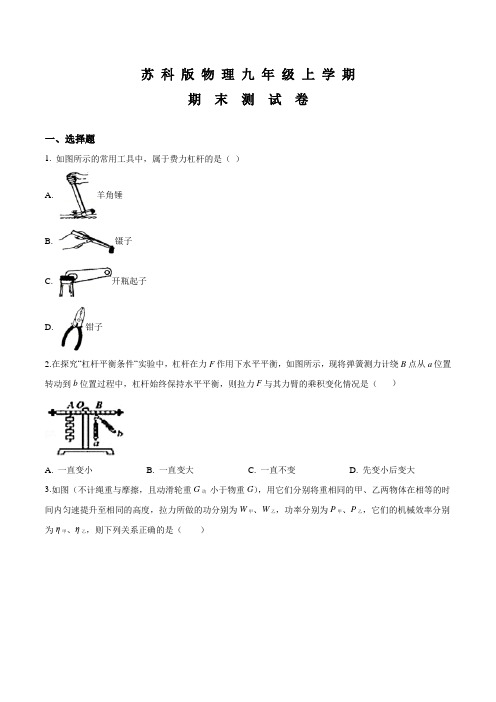 苏科版九年级上册物理《期末考试试题》(附答案)