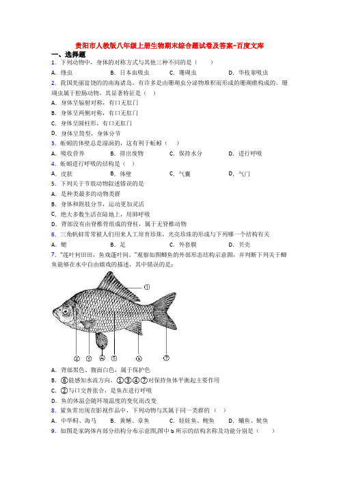 贵阳市人教版八年级上册生物期末综合题试卷及答案-百度文库