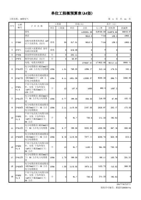 电气工程预算书