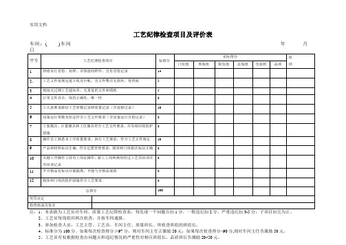 工艺纪律检查项目及评价表