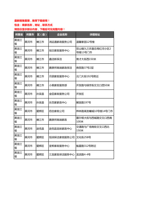 新版黑龙江省黑河市家政企业公司商家户名录单联系方式地址大全14家