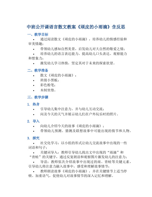 中班公开课语言散文教案《顽皮的小雨滴》含反思