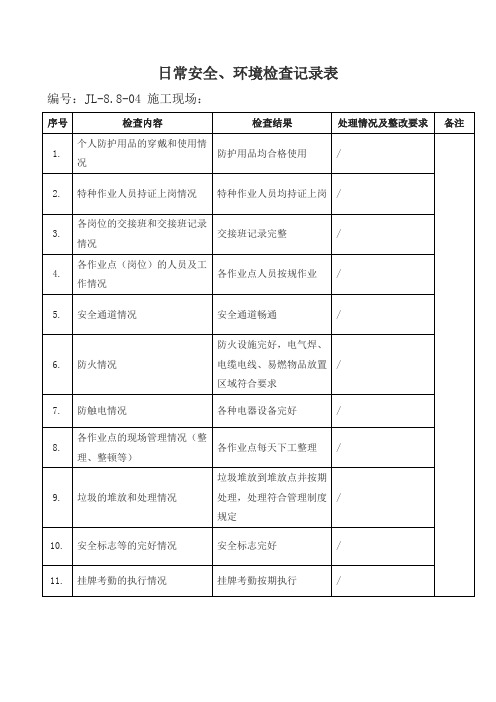 日常安全、环境检查记录表