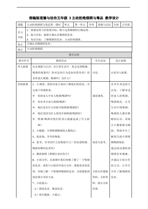 部编版道德与法治五年级上册 3主动拒绝烟酒与毒品  (含2个课时) 教案