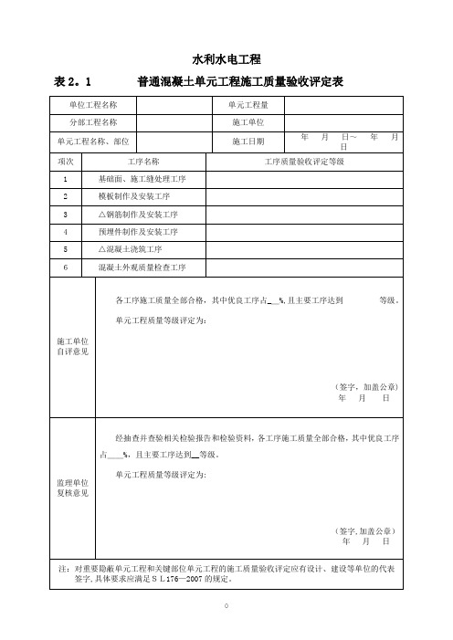 水利普通混凝土单元工程施工质量验收评定表DOC