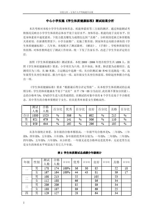 中心小学实施学生体质健康标准测试结果分析