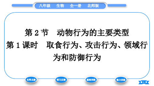 北师八生上生物圈中的动物和微生物动物的行为动物行为的主要类型1取食行为、攻击行为、领域行为和防御行为