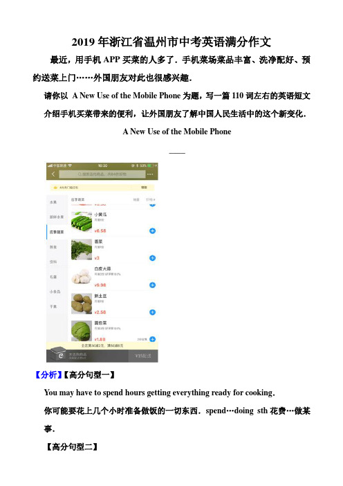 2019年浙江省温州市中考英语满分作文