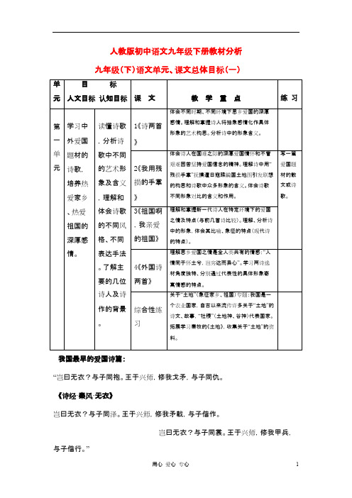 九年级语文下册 教材分析 人教新课标版