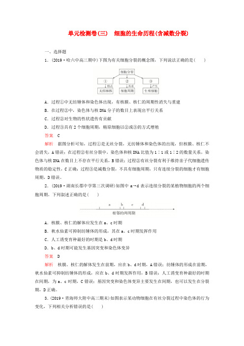 高考生物一轮复习专题重组卷第一部分单元检测卷三细胞的生命历程含减数分裂含解析