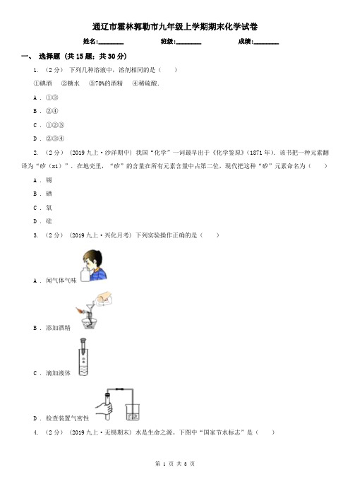 通辽市霍林郭勒市九年级上学期期末化学试卷