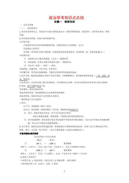 河北省学业水平考试政治必修1-4知识点总结