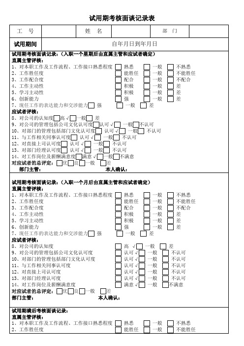 试用期考核面谈记录表