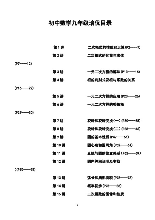 【精华篇】初中数学九年级培优教程整理(全)