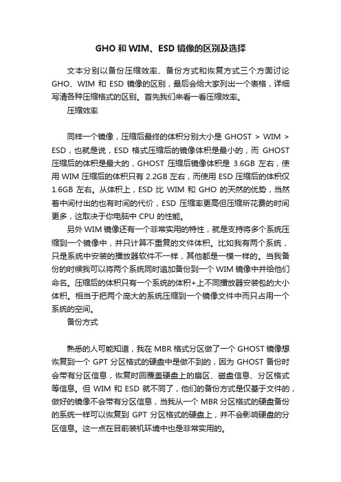 GHO和WIM、ESD镜像的区别及选择