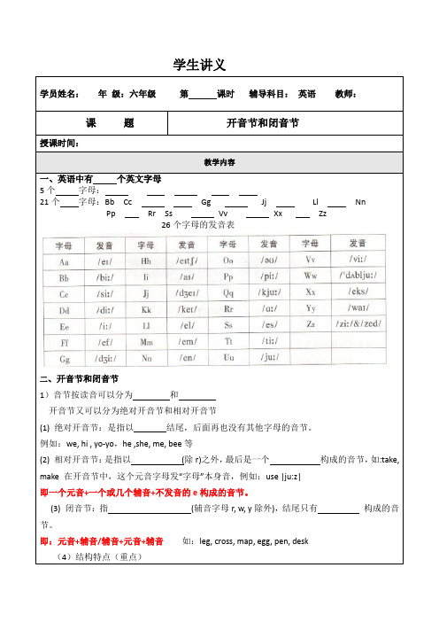 开音节和闭音节