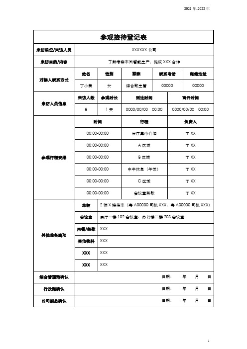 参观接待登记表