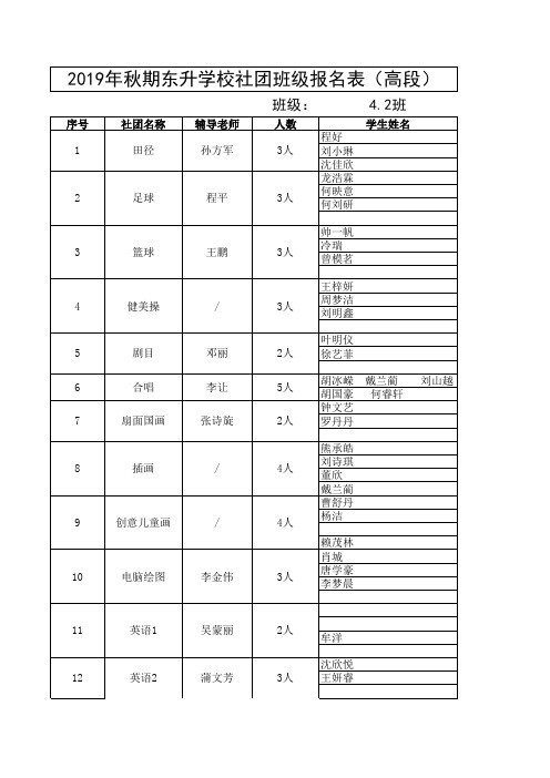 社团报名表4.2班修改