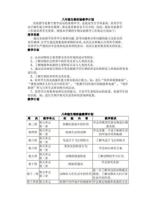 八年级生物实验教学计划表[1]