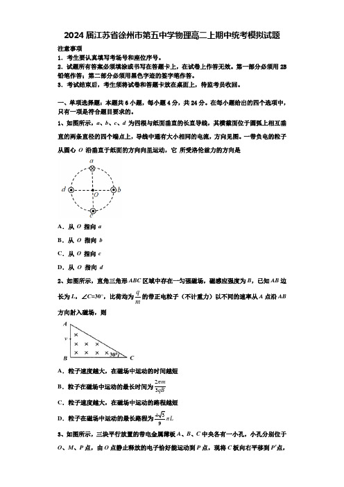 2024届江苏省徐州市第五中学物理高二上期中统考模拟试题含解析