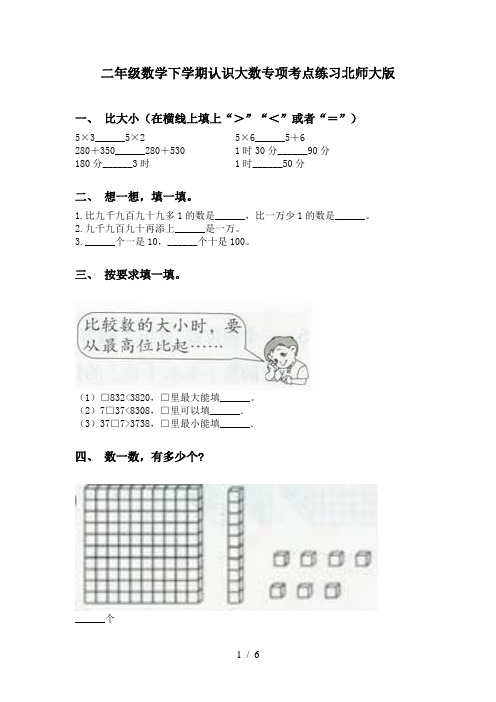 二年级数学下学期认识大数专项考点练习北师大版