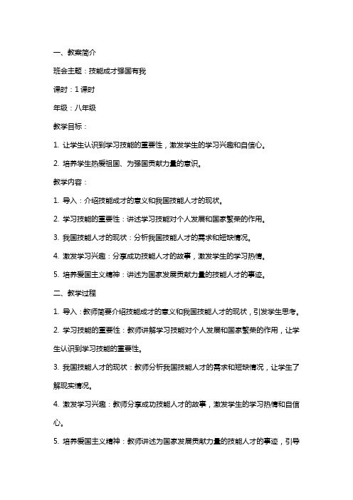 技能成才强国有我主题班会教案