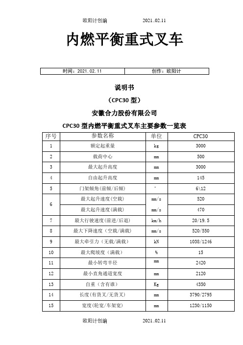 CPCD30内燃叉车平衡重式叉车说明介绍模板之欧阳计创编