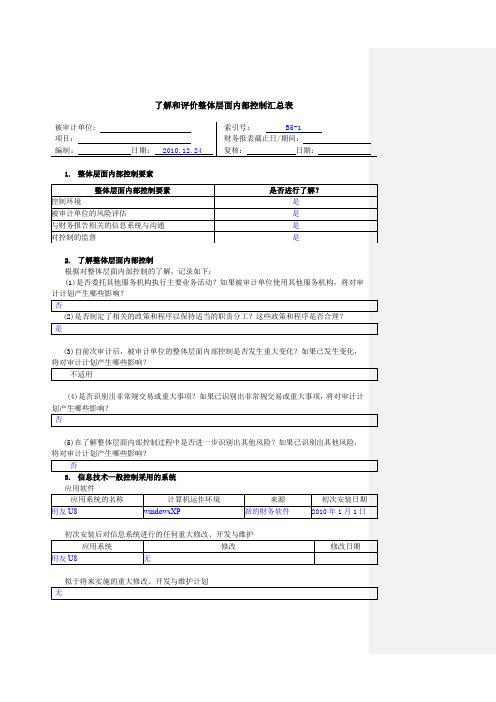 2-5-1在被审计单位整体层面了解内部控制