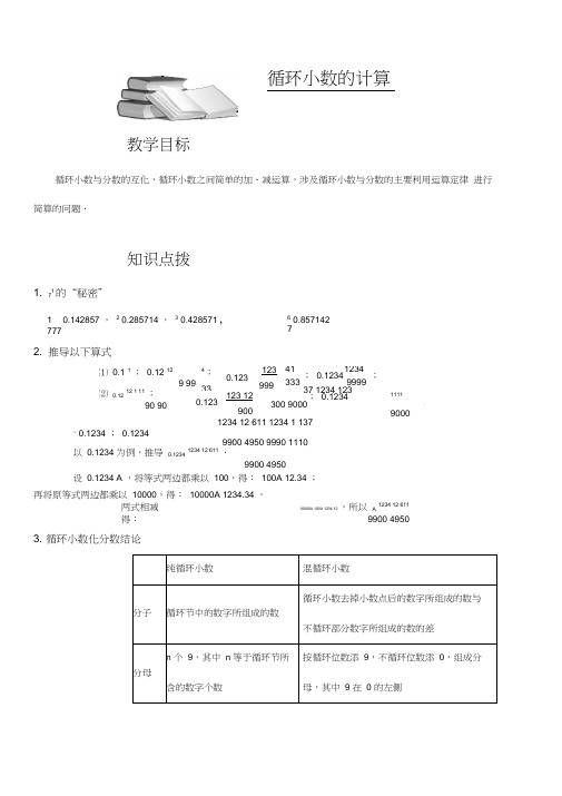 小学奥数循环小数计算精选练习例题含答案解析(附知识点拨及考点)