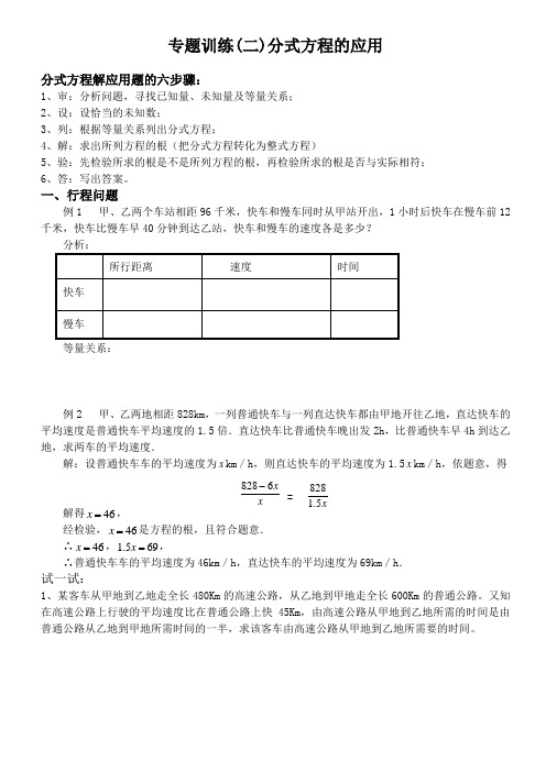 专题训练(二)分式方程应用题(打印)